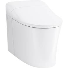 Kohler one piece toilet Kohler Eir Comfort Height Collection K-77795-0 0.8 GPF Floor Mounted One-Piece Elongated Dual Flush Intelligent Chair Height Toilet in