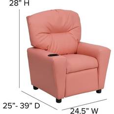 Flash Furniture Sitting Furniture Flash Furniture Contemporary Pink Vinyl Kids Recliner with Cup Holder BT-7950-KID-PINK-GG In Stock