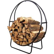 QX-48LH-COVER-COMBO 48" Outdoor Steel Firewood Log Hoop with Black Cover in
