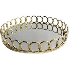 American Atelier Round Mirror Looped Tray In Gold Serving Tray 15"