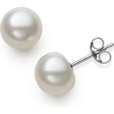 Belle De Mer Cultured Freshwater Button Stud Earrings - Silver/Pearl