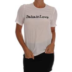 Dolce & Gabbana Polyester T-shirts Dolce & Gabbana White Silk ITALIA IS LOVE Blouse Women's T-shirt