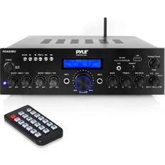 Wireless home stereo system wireless bluetooth power amplifier system 200w dual channel sound audio stereo receiver w/ usb, aux, mic in w/ echo, radio for home theater