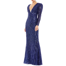 Mac Duggal Blue - Women Dresses Mac Duggal Beaded Puff Sleeve Trumpet Evening Gown