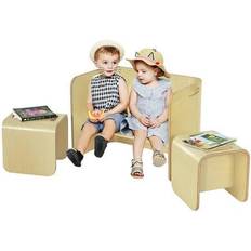 Furniture Set Costway 3 Piece Kids Wooden Table & Chair Set Children Multipurpose Homeschool
