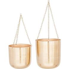 Pots, Plants & Cultivation Set of 2 Modern Iron Hanging Planters Gold CosmoLiving