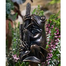Cane Companions Statuaries Antique Bronzetone Frog on Bullrush Figurine