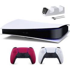 Playstation 4 price Sony PlayStation 5 Digital Edition with Two Controllers White and Cosmic Red DualSense and Mytrix Dual Controller Charger