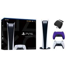 Playstation 5 digital edition Sony PlayStation 5 Digital Edition with Two Controllers White and Galactic Purple DualSense and Mytrix Hard Shell Protective Controller Case