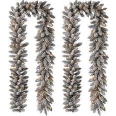 GlitzHome 2pk Pre-Lit Indoor Christmas Garland, One Size White White One Size