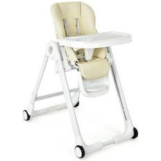 Baby Chairs on sale Costway Beige Folding Convertible High Chair w/Wheel Tray Adjustable Height Recline