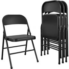 Camping Furniture Cosco Essentials All-Steel Metal Folding Chair, Full-Size, Double Braced, 4-Pack, Black