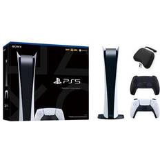 Sony PlayStation 5 Digital Edition with Two Controllers White and Midnight Black DualSense and Mytrix Hard Shell Protective Controller Case