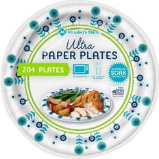 Party Supplies Member's Mark Disposable Plates Ultra White/Blue 204-pack