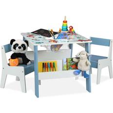 Relaxdays Children's Furniture Set, Dog Motif, 2 Chairs, Table