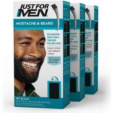 Just For Men Mustache and Beard Coloring Gray Hair M-60 Jet Black Pack of 3