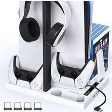 Controller & Console Stands PS5 Cooling Stand for PlayStation 5 Digital Edition & PS5 Disc PS5 Vertical Stand with Dual Controller Charging Station with