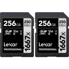 LEXAR 256 GB Memory Cards LEXAR Professional SDXC Class 10 UHS-II U3 V60 250MB/s 256GB (1667x) (2-Pack)
