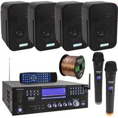 Wireless home stereo system Pyle 3000W Bluetooth USB Home Theater Preamp AM/FM Stereo Receiver System with 2 Wireless Mics Bundle Combo with 4x 3.5' 300W Indoor/Outdoor
