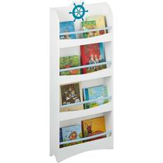 Blau Bücherregale Relaxdays Children's Bookcase, 4 Narrow Compartments, MDF, Maritime Design Shelf, HWD: 124