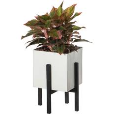 Pots, Plants & Cultivation Vintiquewise Indoor and White Iron Planting Box with Black Frame Large Planter