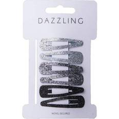 Svarte Hårspenner Dazzling Hårspännen glitter svart silver 6-pack