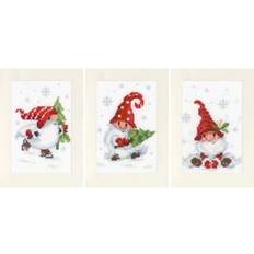 Vervaco Counted Cross Stitch Greeting Card Kit 4.25"X6" 3/Pk-Christmas Gnomes (14 Count) -V0189708