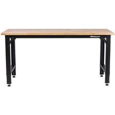 Wood work bench Montezuma 6 ft. Adjustable Height Steel Workbench with Solid Wood Work Top