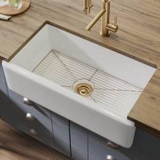 Rectangle Drainboard Sinks Kraus Turino Reversible Farmhouse Apron Front Fireclay Bowl Kitchen Bottom Grid
