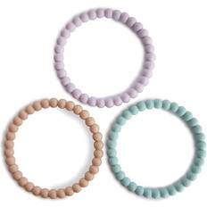 Mushie Pearl Teething Bracelet chew toy Lilac/Cyan/Soft Peach 3 pc