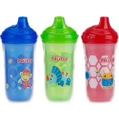 Nuby No Spill Gripper Cup with Silicone Spout, 10oz, Green/Red/Blue - 3 count