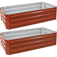 Outdoor Planter Boxes 48 Galvanized Steel Rectangle Raised Bed - Woodgrain Set 2