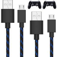 Adapters TALK WORKS PS4 Controller Charging Cable for Playstation 4 - Long 10' Heavy Duty Braided Micro USB Cord Charger Cord