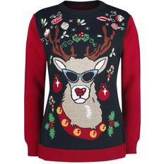 Ugly Christmas Sweater Reindeer Sunglasses Christmas Jumper - Multicolour