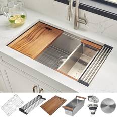 Rectangle Drainboard Sinks Ruvati Roma Collection 32" Workstation Ledge Kitchen Sink Premium T-304 Grade