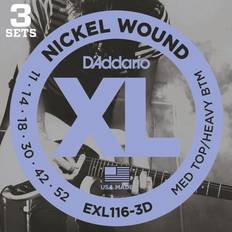 D'Addario EXL116 XL Nickel Wound Electric Guitar Strings Set, Medium Top, 3-Pack