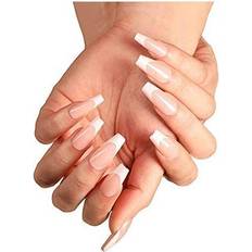 French tips nails Aksod Long Coffin French Manicure Press on Nails Tips Glossy