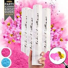 Confetti Gender Reveal Confetti Cannon 4pk Pink Powder Cannon x2 and Heart Shaped Confetti Popper x2 Baby Gender Reveal Party Supplies Ideas and Smoke Bombs