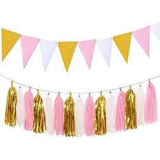 Aonor Sparkly Paper Pennant Banner Triangle Flags Bunting 8.2 Feet and  Tissue Paper Tassels Garland 15 pcs for Baby Shower, Birthday Party