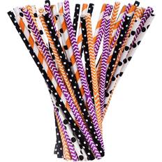 Halloween Paper Straws Decorative Drinking Straw for Spooky Halloween Party, 125 Pieces, Multi Patterns (Orange, Black, White and Purple)