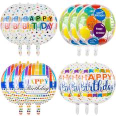 12 Pieces Large Happy Birthday Colorful 4D Balloons with 22 Inch Round Shaped Mylar Balloon for Birthday Party Baby Shower Rainbow Multicolor Clear Balloons Decor Supplies