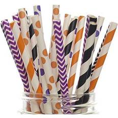 Halloween Straws (Halloween Orange, Black and Purple, 25)