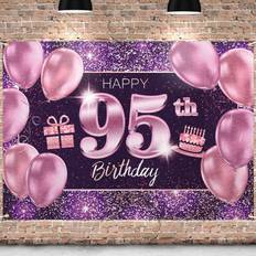 PAKBOOM Happy 95th Birthday Banner Backdrop 95 Birthday Party Decorations Supplies for Women Pink Purple Gold 4 x 6ft