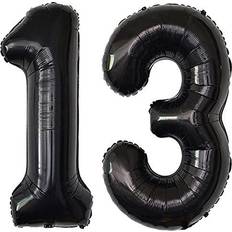 Black 13 Number Balloons Big Giant Jumbo Large Number 13 Foil Mylar Balloons for Girl Boy 13th Birthday Party Supplies 13 Anniversary Events Decorations