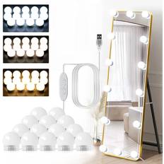 Mirror with light bulbs 22.6ft Led Vanity Mirror Lights with 14 Dimmable Light Bulbs Makeup Vanity Lights for Big Long Mirror,Mirror Not Include