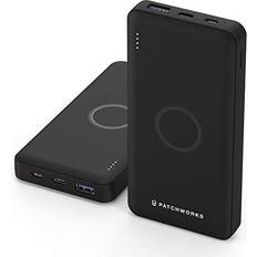 Powerbank compact Patchworks Dura Wireless Portable Charger QI Certified 10000mAh Power Bank with 2 Outputs & 2 Inputs Fast Quick Charging Compact Battery Pack Compatible with iPhone, iPad, Galaxy, Tablet, and More