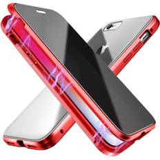 Anti-peep Magnetic Case for iPhone 7/8/SE 2020 Anti Peeping Magnetic Double-Sided Privacy Screen Protector Clear Back Metal Bumper Antipeep Phone Cases Cover for iPhone 7/8/SE 2020-Red