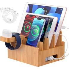 Pezin & Hulin Bamboo Charging Stations for Multiple Devices, Wood Dock  Station Rack for Cell Phones, Tablet, Smart Watch & Earbuds (Includes Wire
