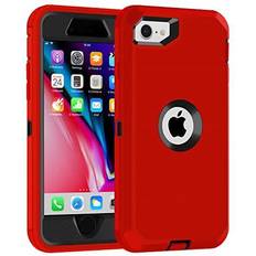 Mobile Phone Cases iPhone SE 2020 Case,iPhone SE 2022 Case,3 in 1 Built-in Screen Full Body Protector Phone Case,Shockproof TPU Hard PC Bumper Drop-Proof Shell for iPhone SE 2nd 3nd 4.7" inch Red/Black