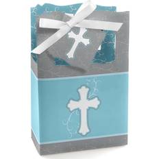 Little Miracle Boy Blue & Gray Cross Baptism Party Favor Boxes Set of 12